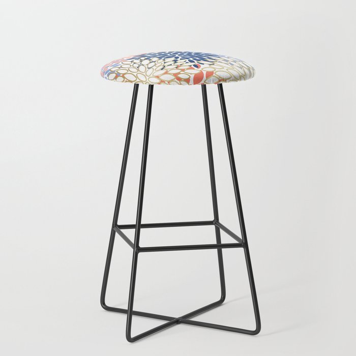 Festive, Modern, Floral Prints, Pink, Navy, Gold Stool Gallery Image 1