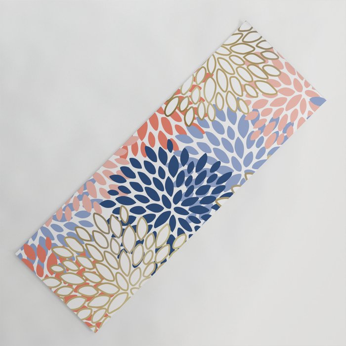 Festive, Modern, Floral Prints, Pink, Navy, Gold Yoga Mat Gallery Image 1