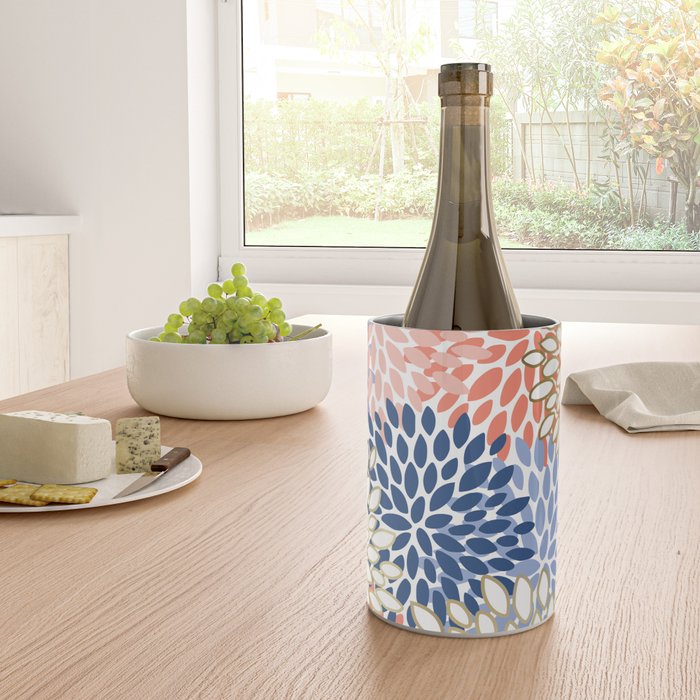 Festive, Modern, Floral Prints, Pink, Navy, Gold Wine Chiller Gallery Image 4