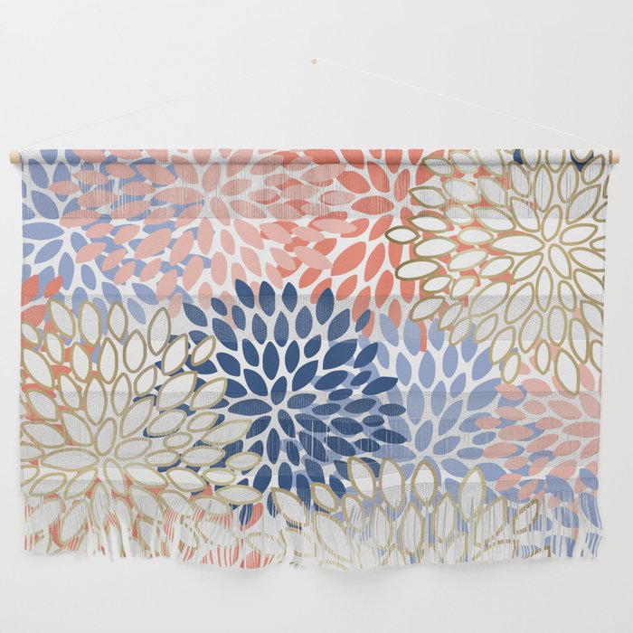 Festive, Modern, Floral Prints, Pink, Navy, Gold Wall Hanging Gallery Image 1
