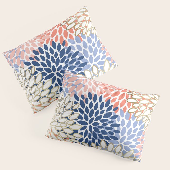 Festive, Modern, Floral Prints, Pink, Navy, Gold Pillow Sham Gallery Image 1