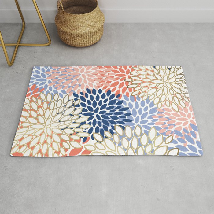 Festive, Modern, Floral Prints, Pink, Navy, Gold Rug Gallery Image 1