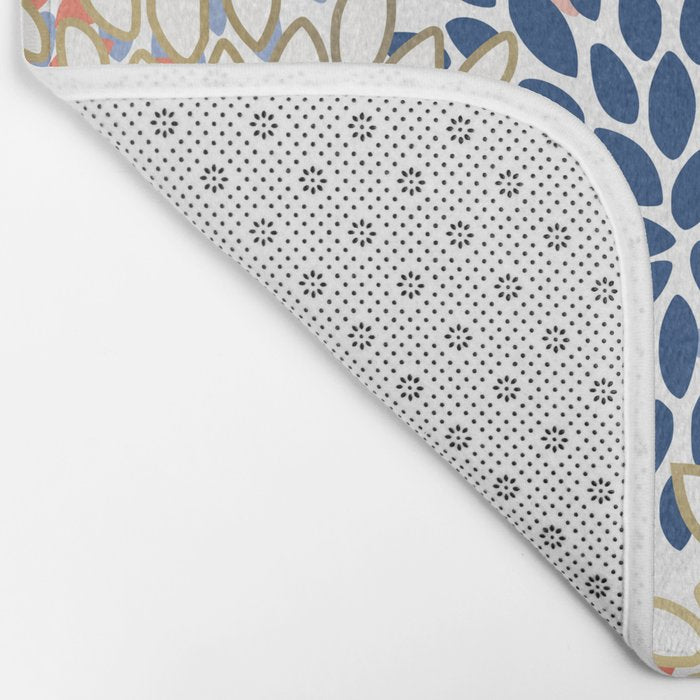 Festive, Modern, Floral Prints, Pink, Navy, Gold Bath Mat Gallery Image 2