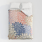 Festive, Modern, Floral Prints, Pink, Navy, Gold Duvet Cover Gallery Image 6