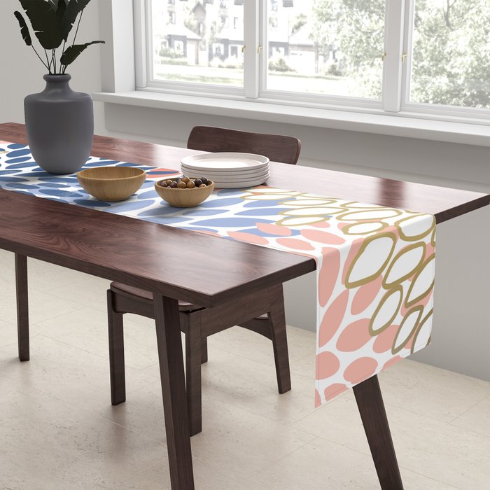 Festive, Modern, Floral Prints, Pink, Navy, Gold Table Runner Gallery Image 2