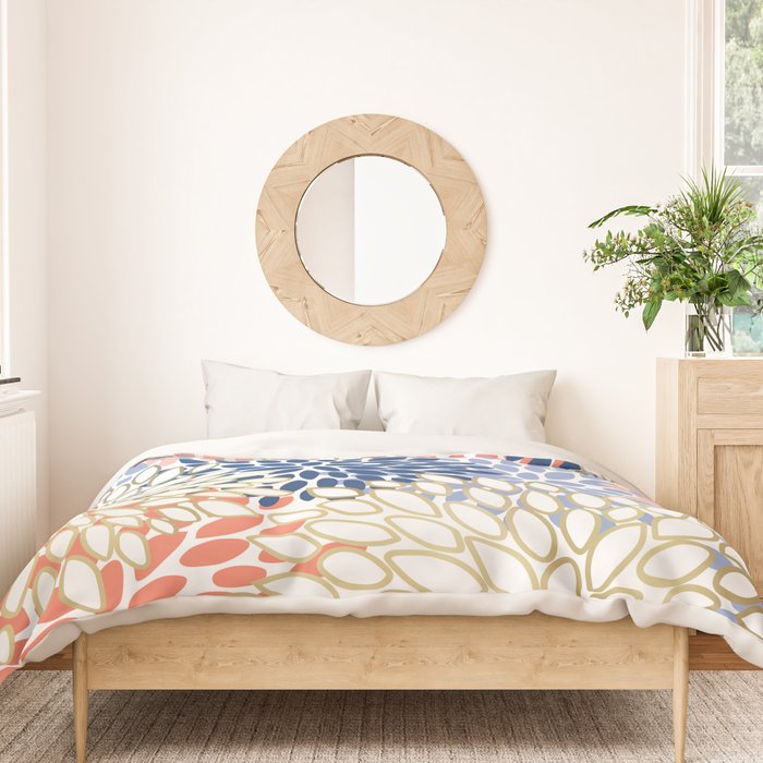 Festive, Modern, Floral Prints, Pink, Navy, Gold Duvet Cover Gallery Image 3