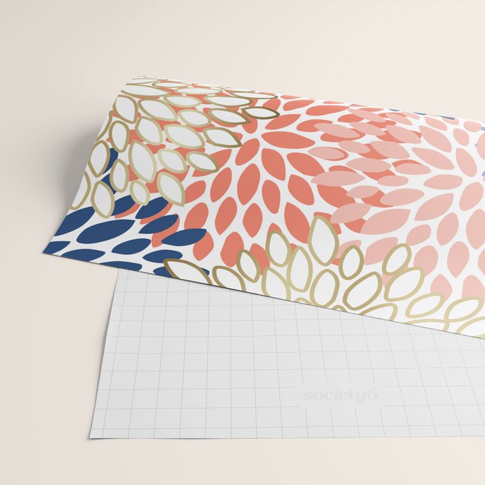 Festive, Modern, Floral Prints, Pink, Navy, Gold Wrapping Paper Gallery Image 2