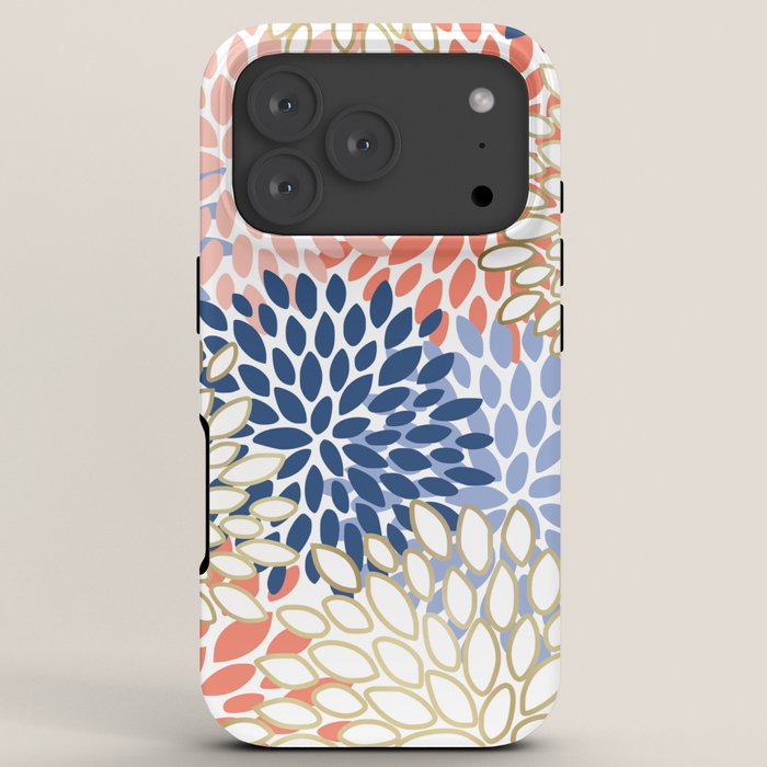 Festive, Modern, Floral Prints, Pink, Navy, Gold Iphone Case