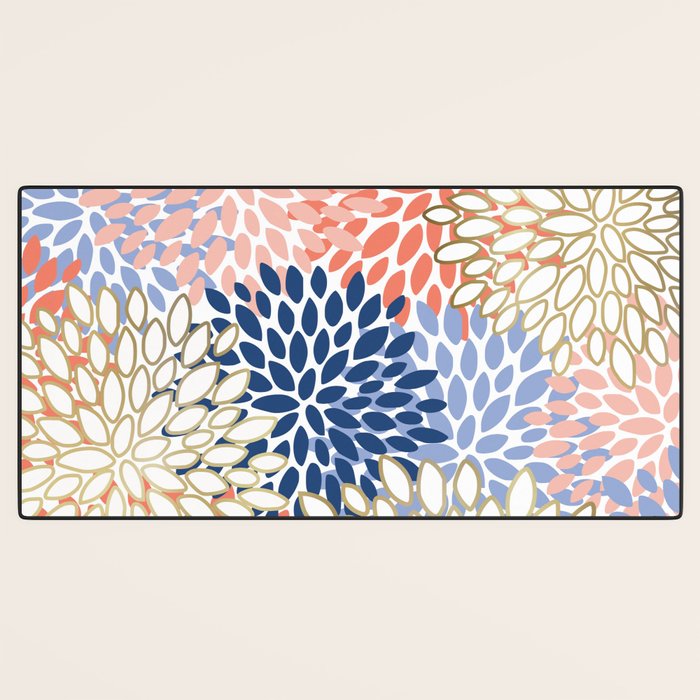 Festive, Modern, Floral Prints, Pink, Navy, Gold Desk Mat Gallery Image 3