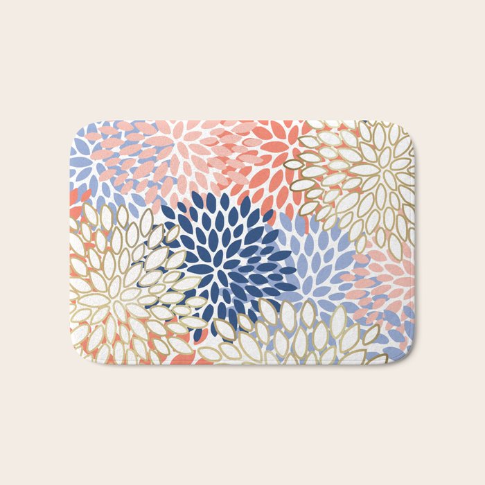 Festive, Modern, Floral Prints, Pink, Navy, Gold Bath Mat Gallery Image 1