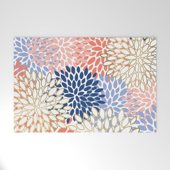 Festive, Modern, Floral Prints, Pink, Navy, Gold Welcome Mat Gallery Image 1