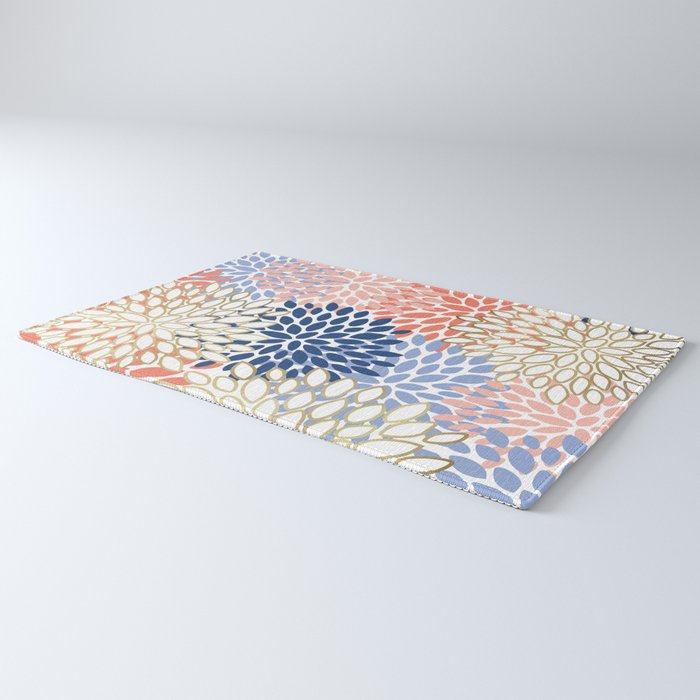 Festive, Modern, Floral Prints, Pink, Navy, Gold Rug Gallery Image 3