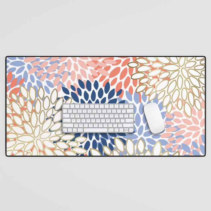 Festive, Modern, Floral Prints, Pink, Navy, Gold Desk Mat Gallery Image 1