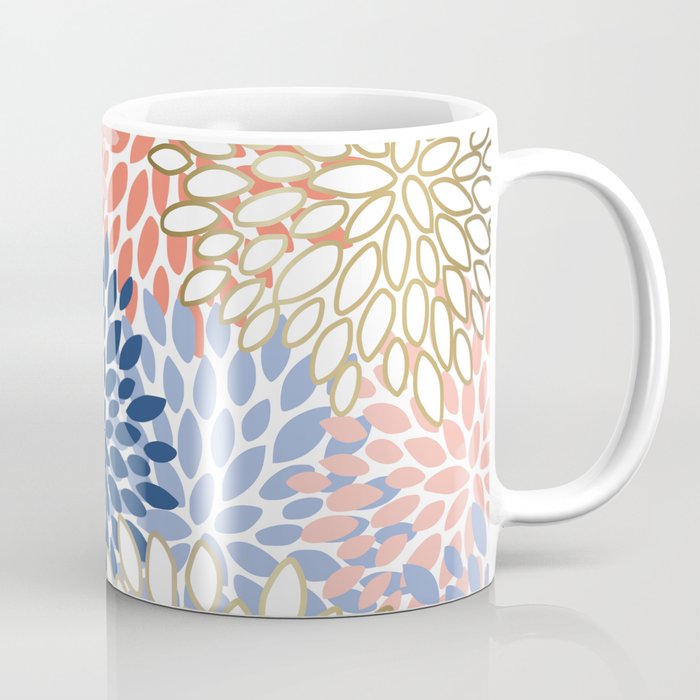 Festive, Modern, Floral Prints, Pink, Navy, Gold Coffee Mug Gallery Image 1