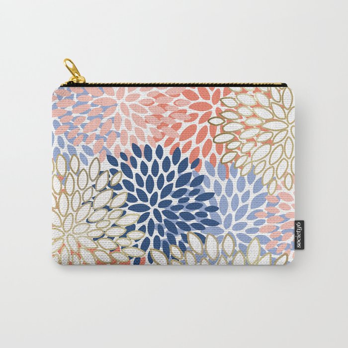 Festive, Modern, Floral Prints, Pink, Navy, Gold Carry All Pouch Gallery Image 1