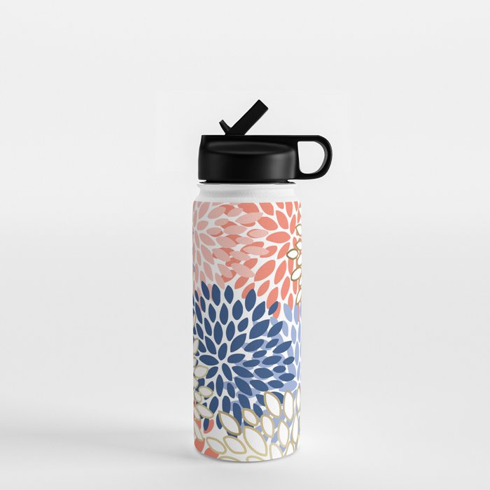 Festive, Modern, Floral Prints, Pink, Navy, Gold Water Bottle Gallery Image 1