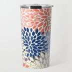 Festive, Modern, Floral Prints, Pink, Navy, Gold Travel Mug Gallery Image 1