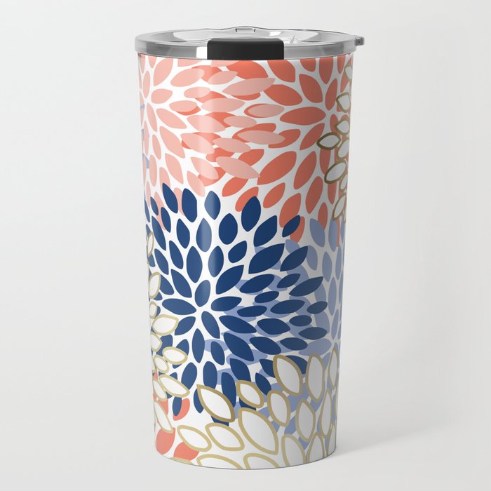 Festive, Modern, Floral Prints, Pink, Navy, Gold Travel Mug Gallery Image 1