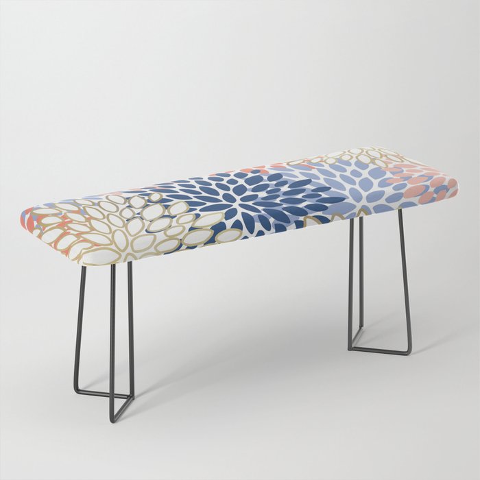 Festive, Modern, Floral Prints, Pink, Navy, Gold Bench Gallery Image 1