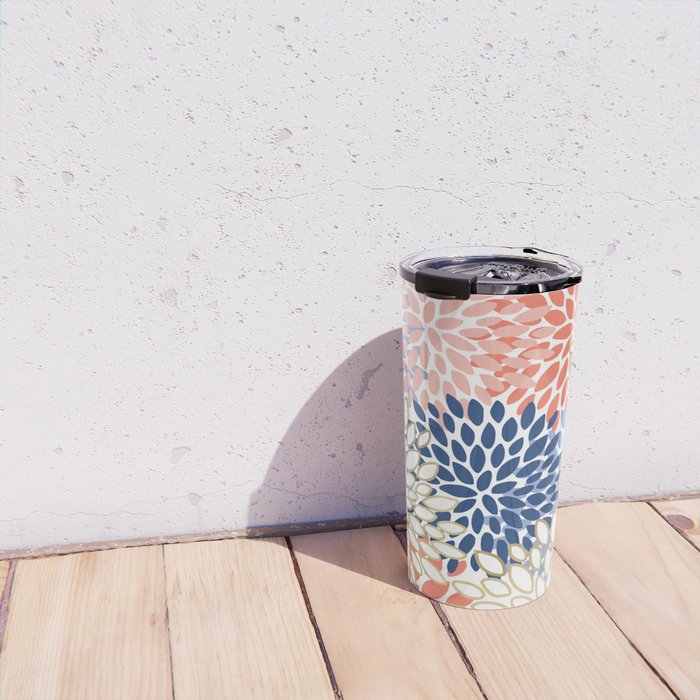 Festive, Modern, Floral Prints, Pink, Navy, Gold Travel Mug Gallery Image 4