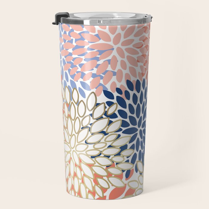 Festive, Modern, Floral Prints, Pink, Navy, Gold Travel Mug Gallery Image 3