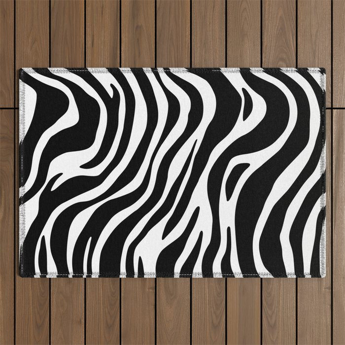 Black and white zebra stripe pattern Outdoor Rug Gallery Image 1