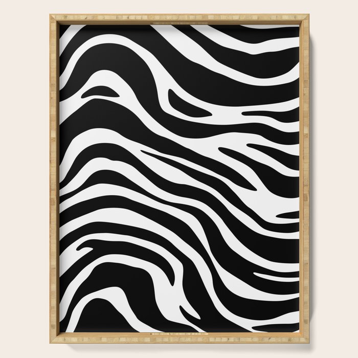Black and white zebra stripe pattern Serving Tray Gallery Image 1