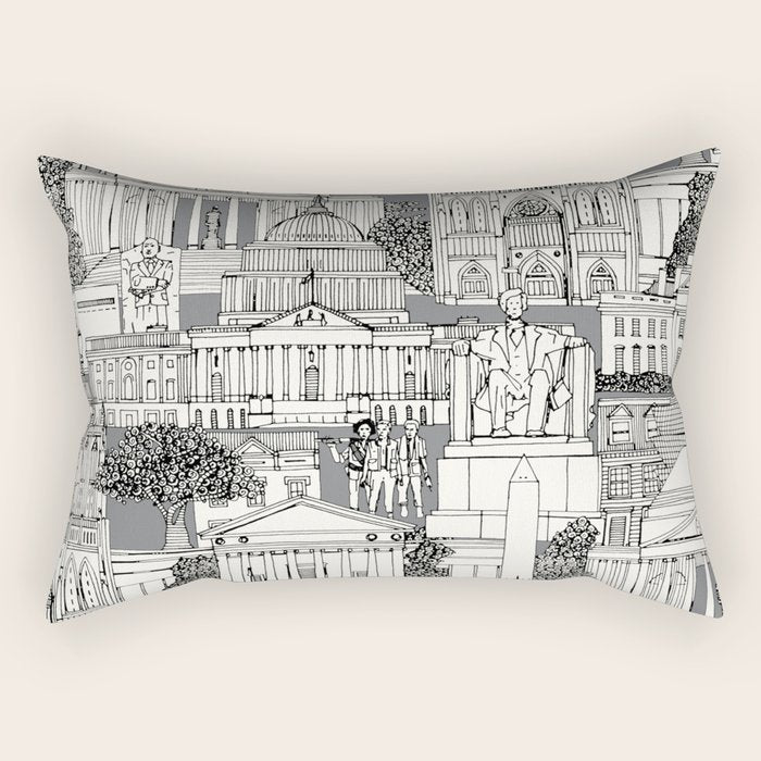 Washington DC toile gray Rectangular Pillow Gallery Image 1
