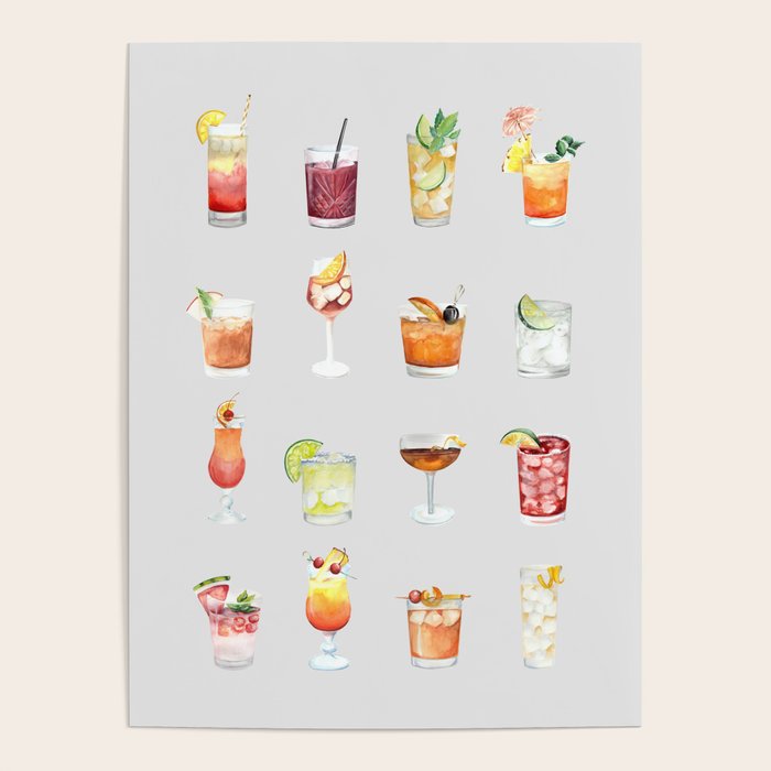 Classic Watercolor Cocktails Drinks Poster Gallery Image 4