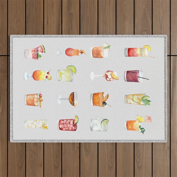 Classic Watercolor Cocktails Drinks Outdoor Rug Gallery Image 1