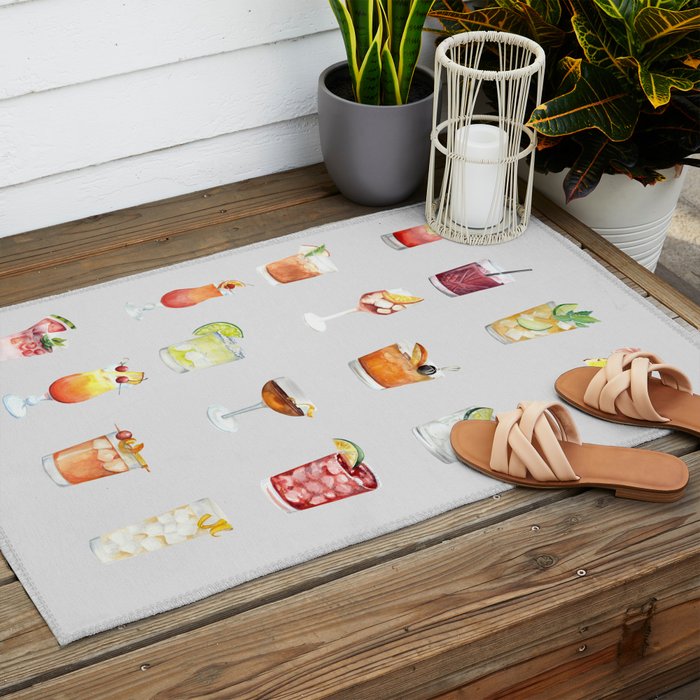 Classic Watercolor Cocktails Drinks Outdoor Rug Gallery Image 2