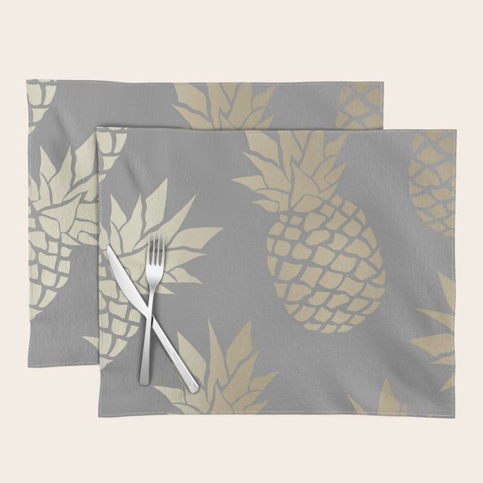Glam Pineapple Art in Gray and Gold Placemat Gallery Image 1