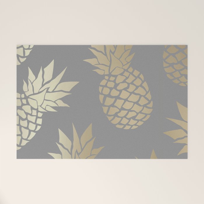 Glam Pineapple Art in Gray and Gold Welcome Mat Gallery Image 1