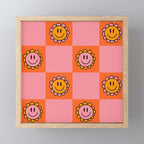 Orange Pink Smiley Checkerboard Print Mini Art Print Gallery Image 1