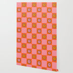 Orange Pink Smiley Checkerboard Print Wallpaper Gallery Image 2