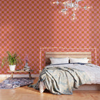 Orange Pink Smiley Checkerboard Print Wallpaper Gallery Image 3