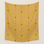 Cute Hair Bows & Stars in Yellow Ochre & Peach Wall Tapestry Gallery Image 4