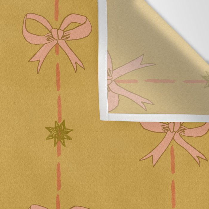Cute Hair Bows & Stars in Yellow Ochre & Peach Wall Tapestry Gallery Image 3