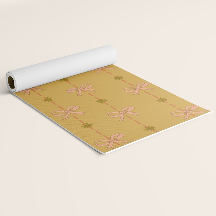 Cute Hair Bows & Stars in Yellow Ochre & Peach Yoga Mat Gallery Image 2