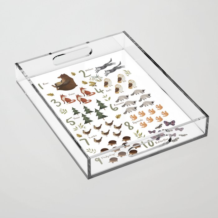 Woodland forest numbers - matches alphabet, for kids / children Acrylic Tray Gallery Image 1