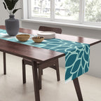 Dahlia Floral Blooms in Teal and Gray Table Runner Gallery Image 2