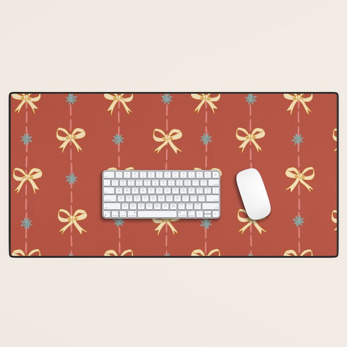 Cute Hair Bows & Stars in Burnt Red & Yellow Desk Mat Gallery Image 1