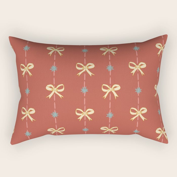 Cute Hair Bows & Stars in Burnt Red & Yellow Rectangular Pillow Gallery Image 2