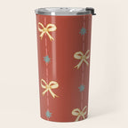 Cute Hair Bows & Stars in Burnt Red & Yellow Travel Mug Gallery Image 2