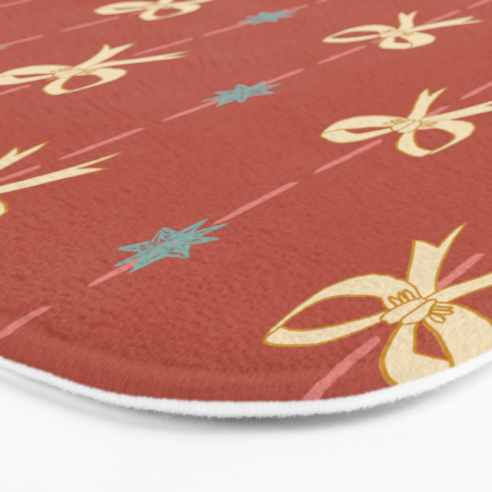 Cute Hair Bows & Stars in Burnt Red & Yellow Bath Mat Gallery Image 3