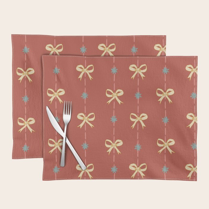 Cute Hair Bows & Stars in Burnt Red & Yellow Placemat Gallery Image 1