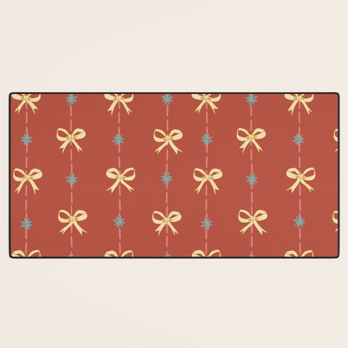 Cute Hair Bows & Stars in Burnt Red & Yellow Desk Mat Gallery Image 3
