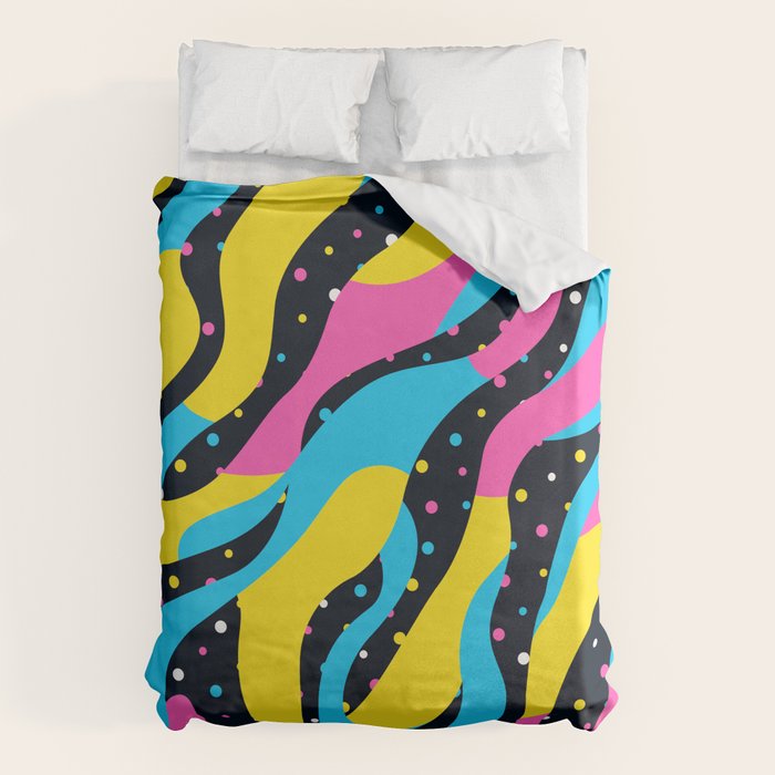 Colorful retro neon wave art pattern Duvet Cover Gallery Image 1