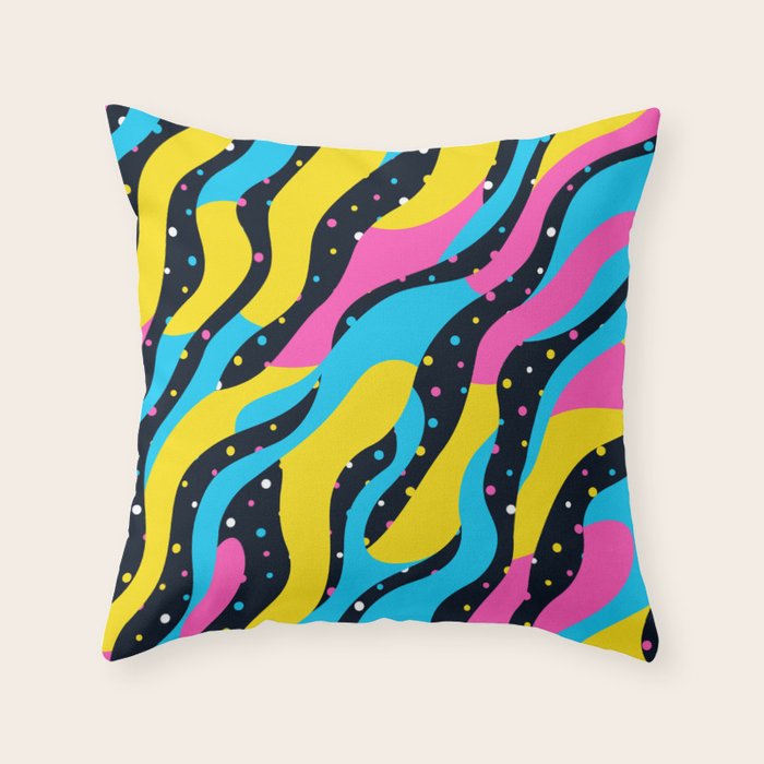 Colorful retro neon wave art pattern Throw Pillow Gallery Image 6