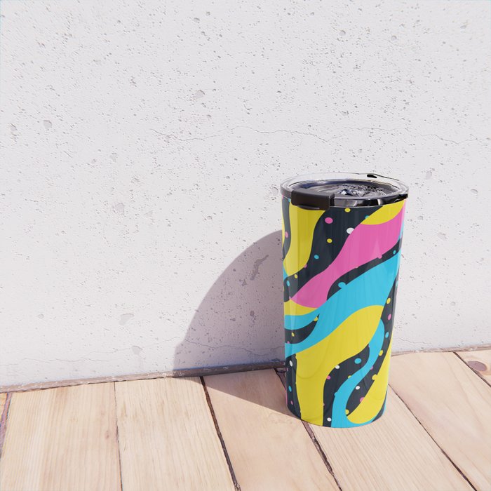 Colorful retro neon wave art pattern Travel Mug Gallery Image 4